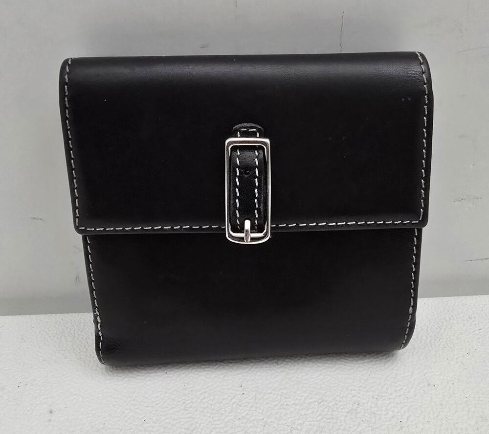 Vintage Coach Black Leather Bifold Wallet Coin Purse Silver Buckle